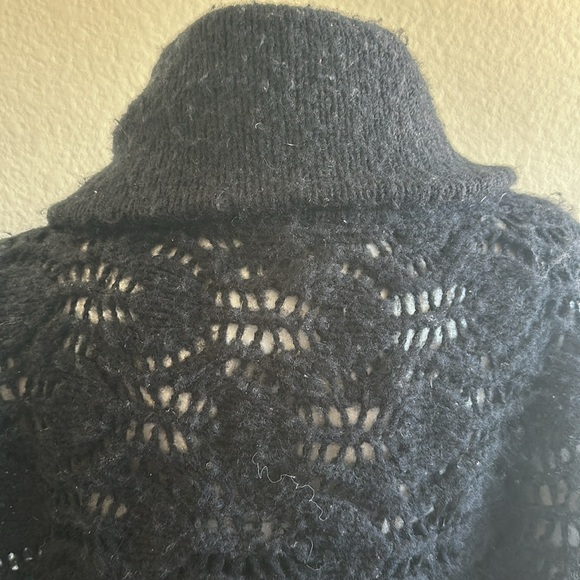VTG Free People Black Wool Chunky Knit Cropped Cardigan Wrap Sweater - Picture 7 of 8